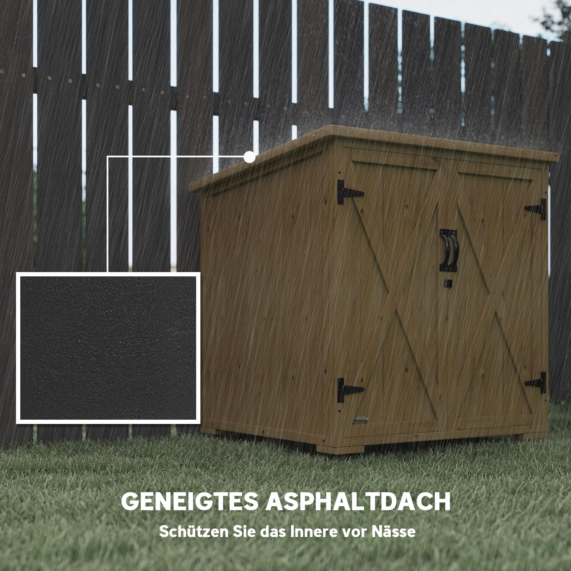 Outsunny Gartenschrank Holz, Geräteschrank, Outdoor wetterfest Geräteschuppen, Holzschrank mit Doppeltür, Mehrzweckschrank für Garten, Balkon, Natur