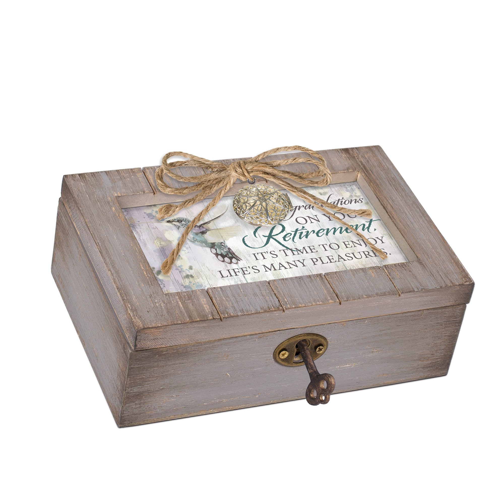 Detalle de jubilación caja de música locket gris Wonderful World para regalar