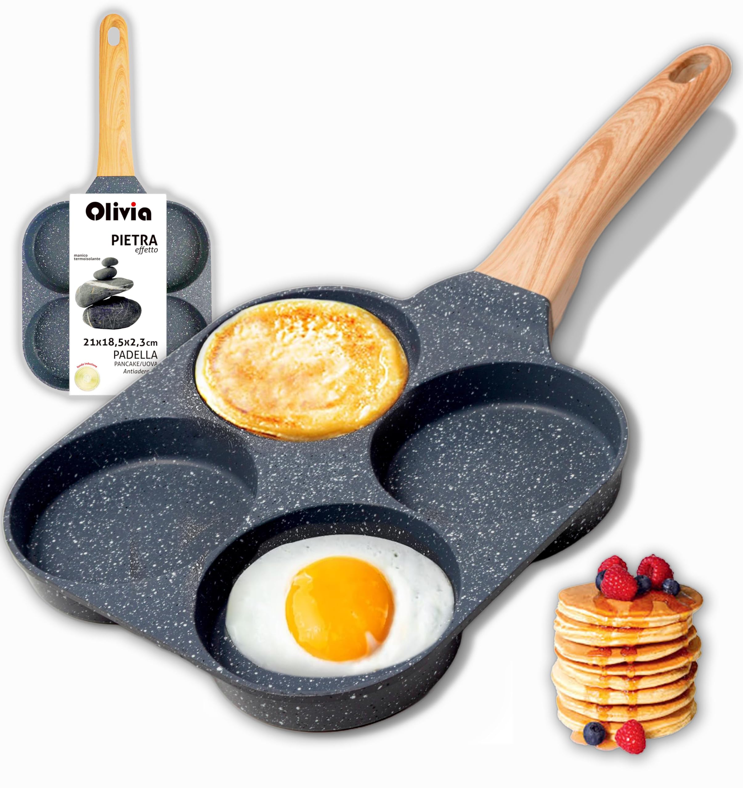 IPEA Non-Stick Pancake Pan for Induction or Gas Stove – 4 Moulds – Aluminium Non-Stick Pan for Omelet, Crepes, Eggs, Burgers – Kitchen Frying Pan – Handle – 21 cm Comfort