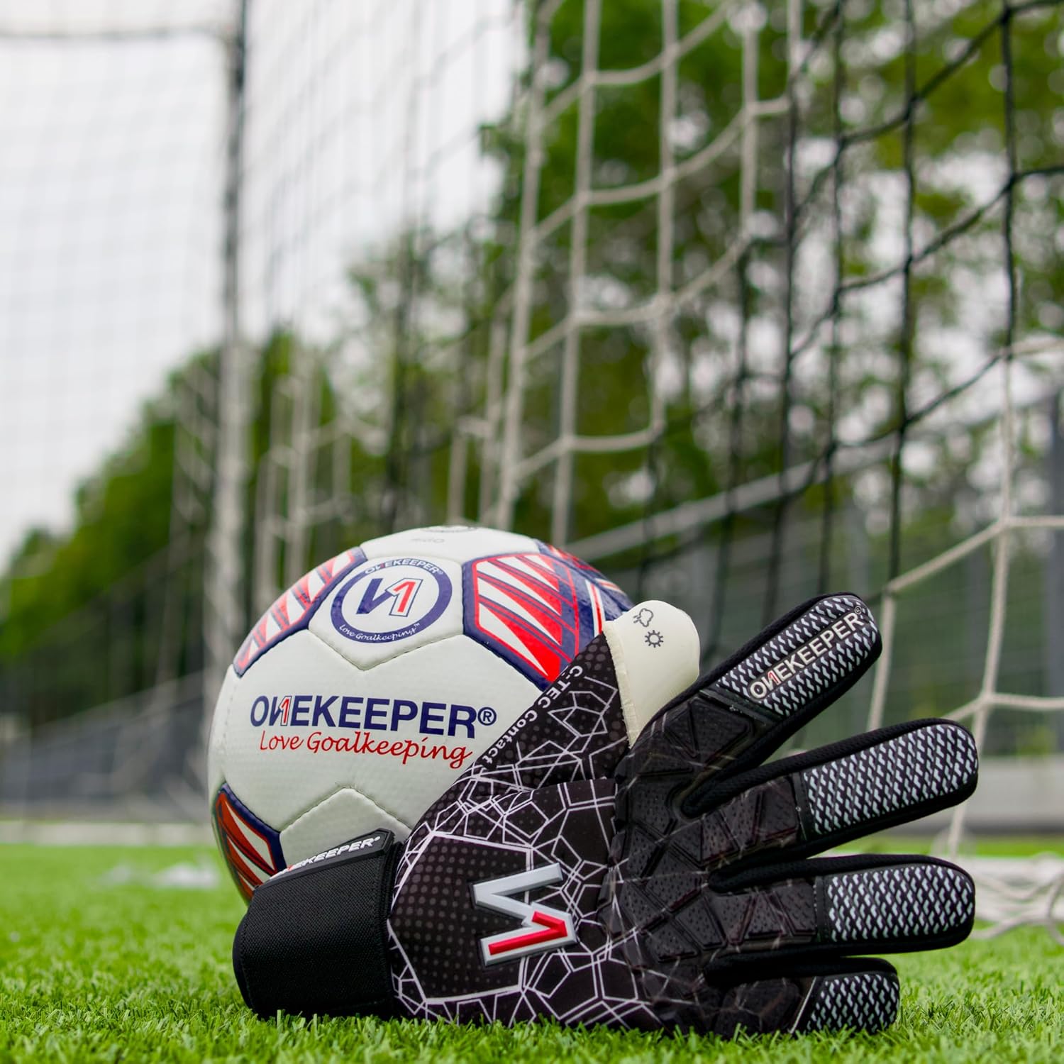 ONEKEEPER C-TEC Goalkeeper Gloves – No Finger Spines – Cold Weather with Thin Neoprene Backhand – Pro Goalie Gloves, 3.5mm Contact Latex, Negative Cut, Sizes 5-12