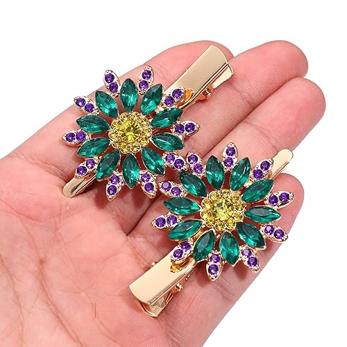 Miniatura 7 de Pinzas para el cabello de cristal grandes y brillantes diseño de flores de cocodrilo clip de metal antideslizante diseño de flor de pato horquillas