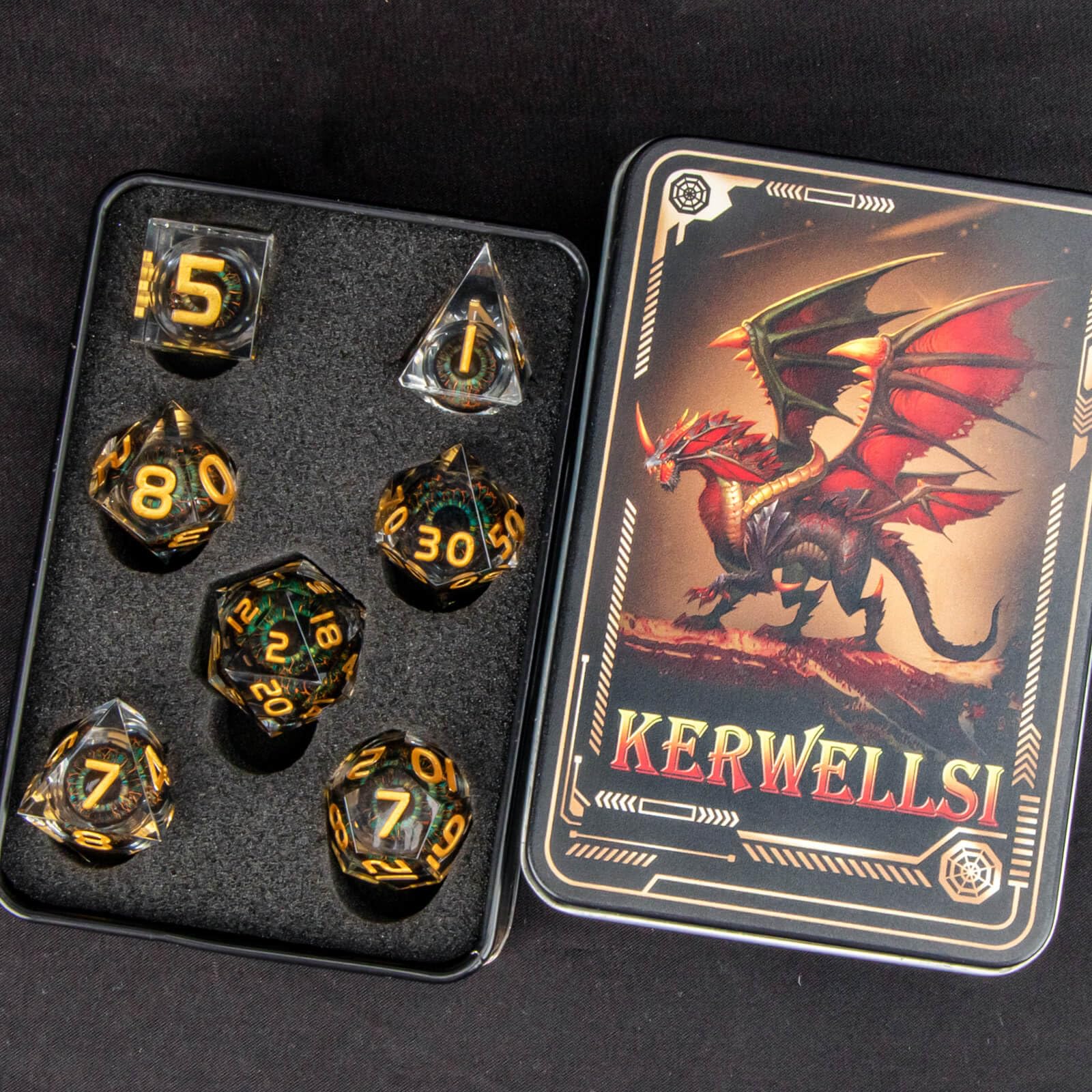KERWELLSI Set di dadi galleggianti in resina con nucleo liquido, con confezione regalo, dadi poliedrici per giochi di ruolo D20 D12 D10 D8 D6 D4