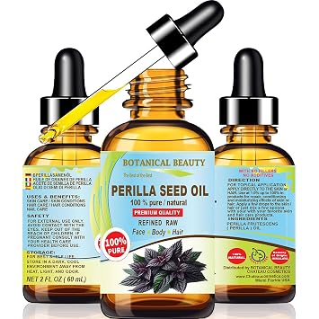 Botanical Beauty PERILLA SEED OIL 100% Pure Natural REFINED Cold-Pressed Carrier Oil for Face, Skin, Body, Hair, Lip, Nails. Rich in Omega 3, Alpha-Linolenic Acid. 2 Fl Oz 60 ml
