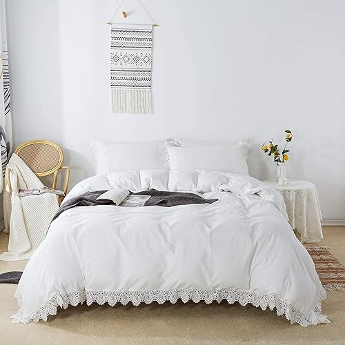 Miniatura 2 de Softta Juego de funda de edredón de 3 piezas con volantes y encaje blanco, tamaño King, estilo bohemio, 100% algodón Wahed, juego de ropa de cama