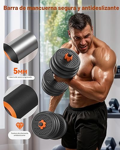 Miniatura 5 de FEIERDUN Mancuernas ajustables, juego de pesas libres de 20/30/40/45/70/90 libras con conector, juego de mancuernas 5 en 1 que se utiliza como