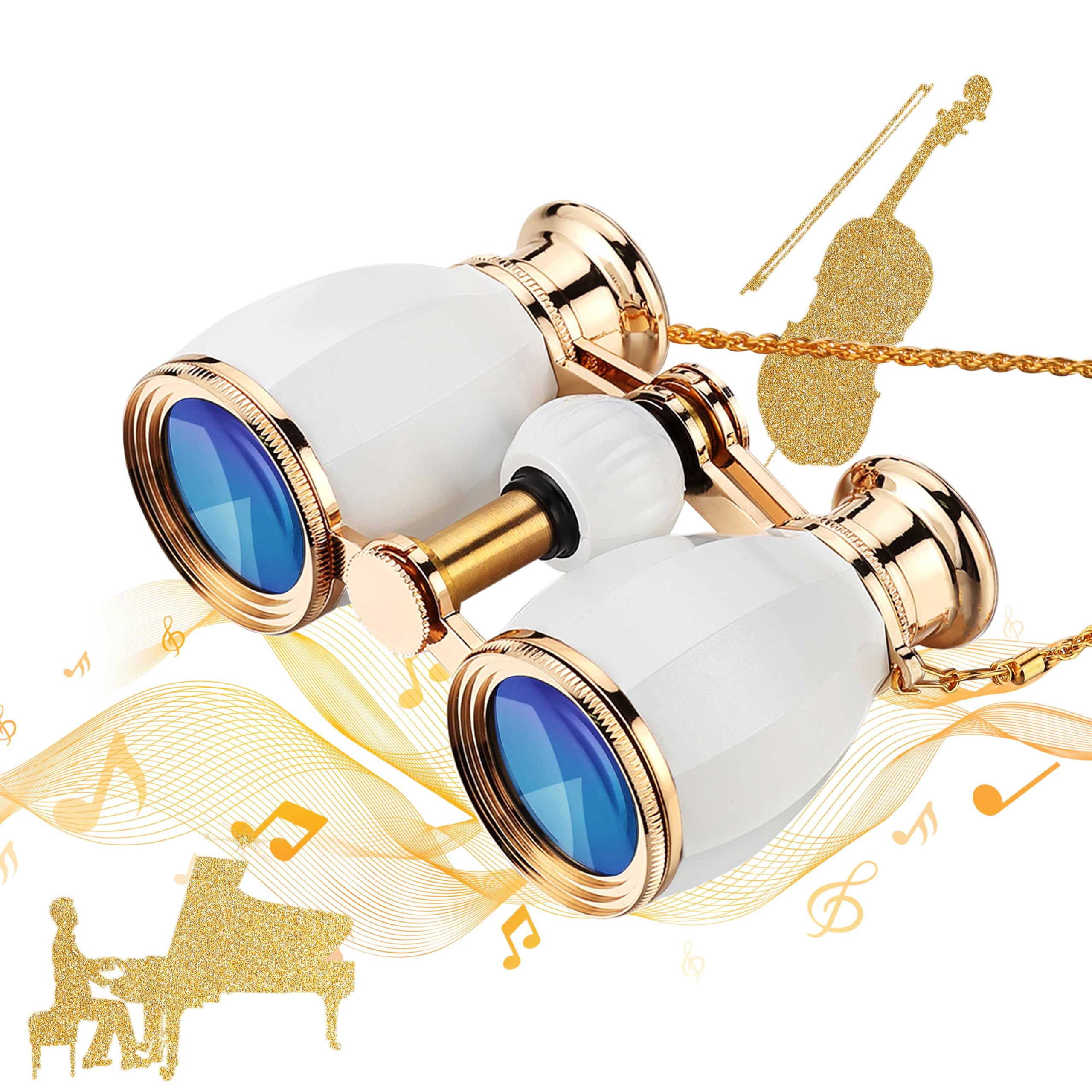 ESSLNB Jumelles de théâtre 4 x 30 avec chaîne et étui en verre optique pour femme - Pour théâtre, concert, cadeau pour femme (blanc)