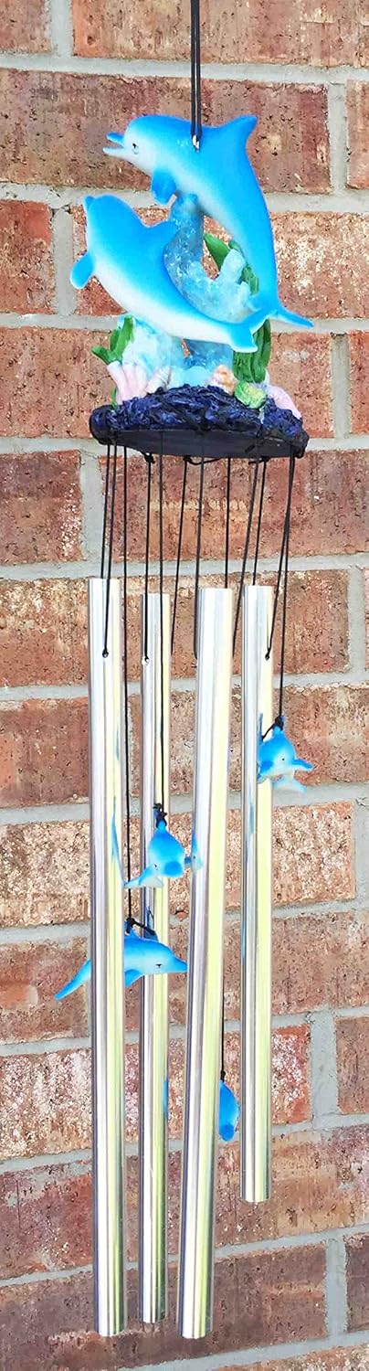 Gifts & Decor Ocean Aqua Marine Dolphin Family Swimming Resonant Relaxing Wind Chime Patio
