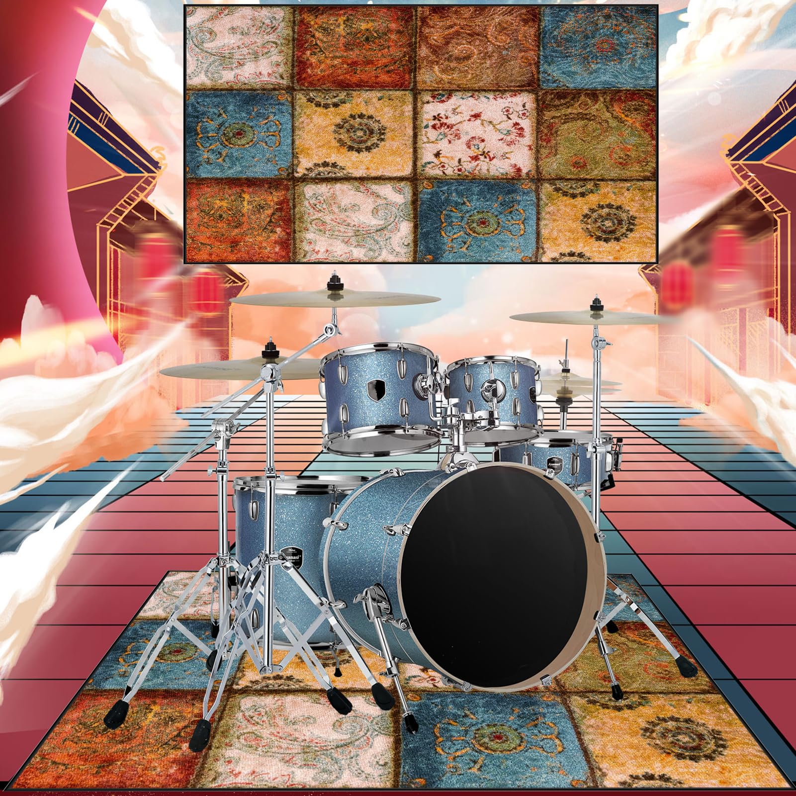 Dywan bębnowy do bębna dywanowego | Dywan bębnowy do bębna basowego 100 x 80 cm | Dźwiękoszczelna mata do baterii elektronicznej | Instrumenty muzyczne Koc antypoślizgowy