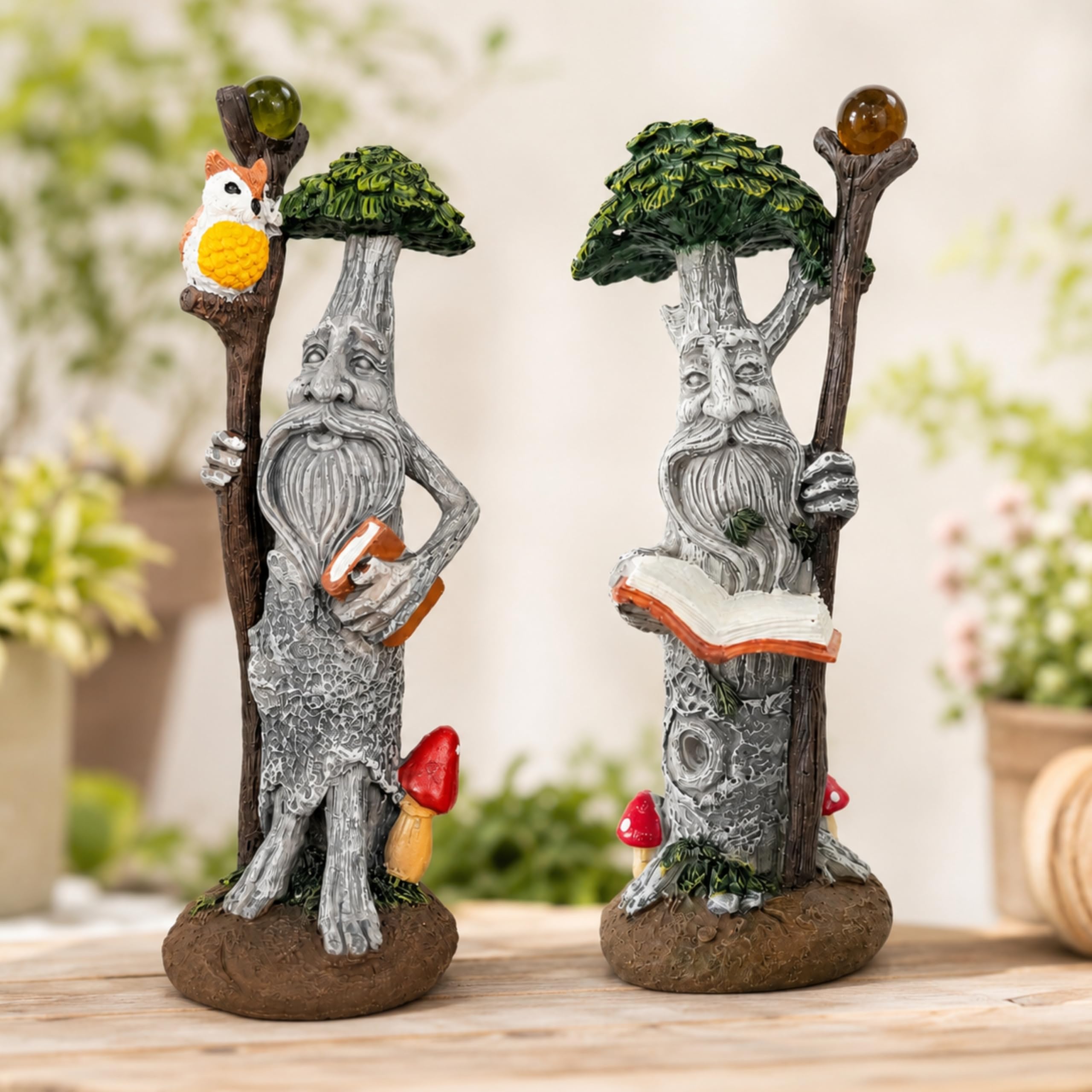 Garden Mile Set di 2 ornamenti da giardino in resina per fata da giardino, ornamento da giardino, per albero e uomo, coppia di statuette da giardino a prova d'acqua, piccoli gnomi per esterni