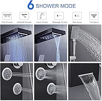Vista 3 de MENATT Sistema de torre de paneles de ducha LED, sistema de panel de ducha de baño de acero inoxidable SUS304 con 4 chorros de cuerpo, lluvia, Negro