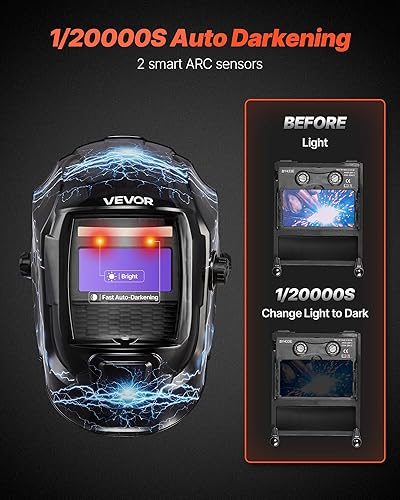 Miniatura 3 de VEVOR Casco de soldadura de oscurecimiento automático, capucha de soldadura de color verdadero de 3.66 x 1.69 pulgadas, máscara de soldador con