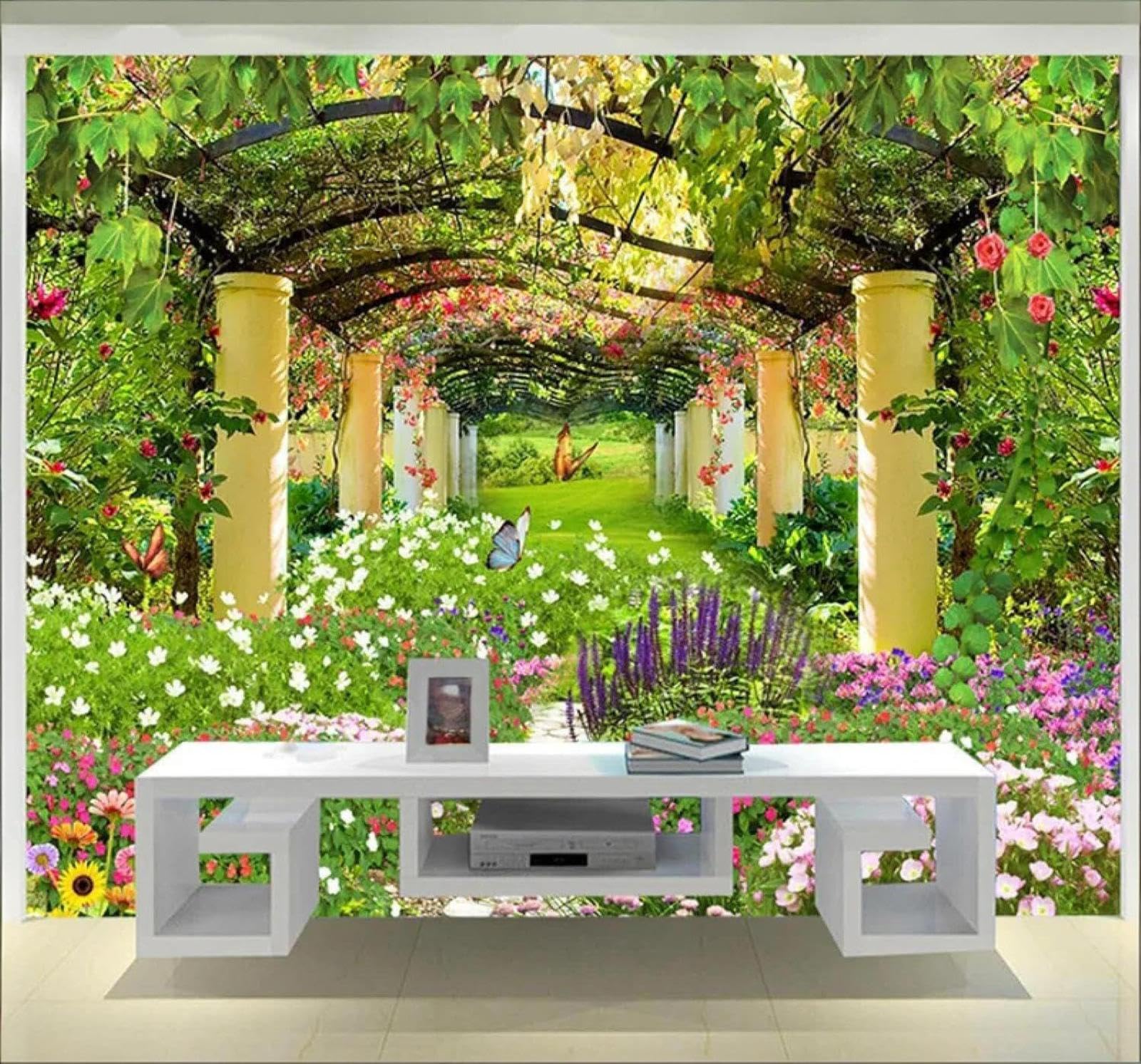 Xlming 350Cm×256Cm(B×H) Beautiful Pastoral Garden Flowers Butterflies 3D Wallpaper Luxury Home Dining Decor Paste Sofa Living Room The Wall For Bedroom Mural-350Cm×256Cm