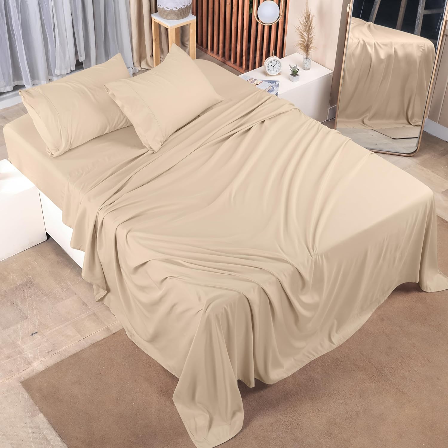 Utopia Bedding King Size Sheet Set - Bulk Pack of 8 Bed Sheets Set - Soft Brushed Microfiber - Deep Pockets - Shrinkage & Fade Resistant - Easy Care (Beige)