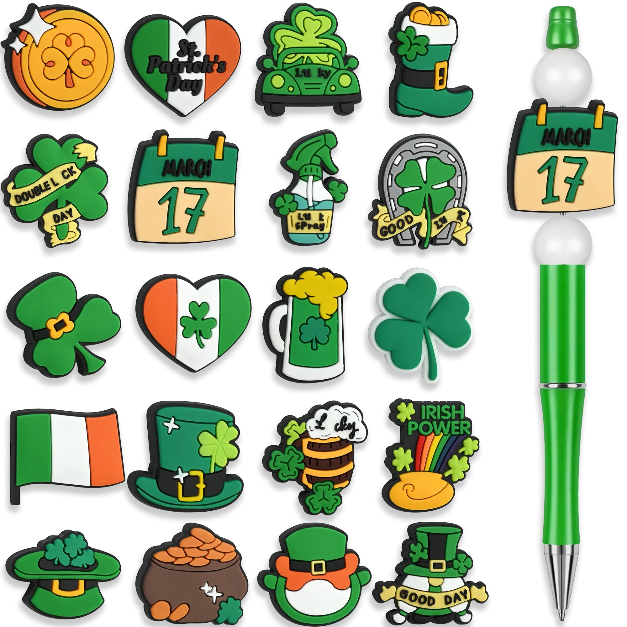 20 PCS St Patrick's Day Silicone Focal Beads for Pens Bulk, Western Silicone Beads, Focal Bead for Keychain Making Necklace Bracelet Cowgirl Charms Beaded Pens DIY Gifts