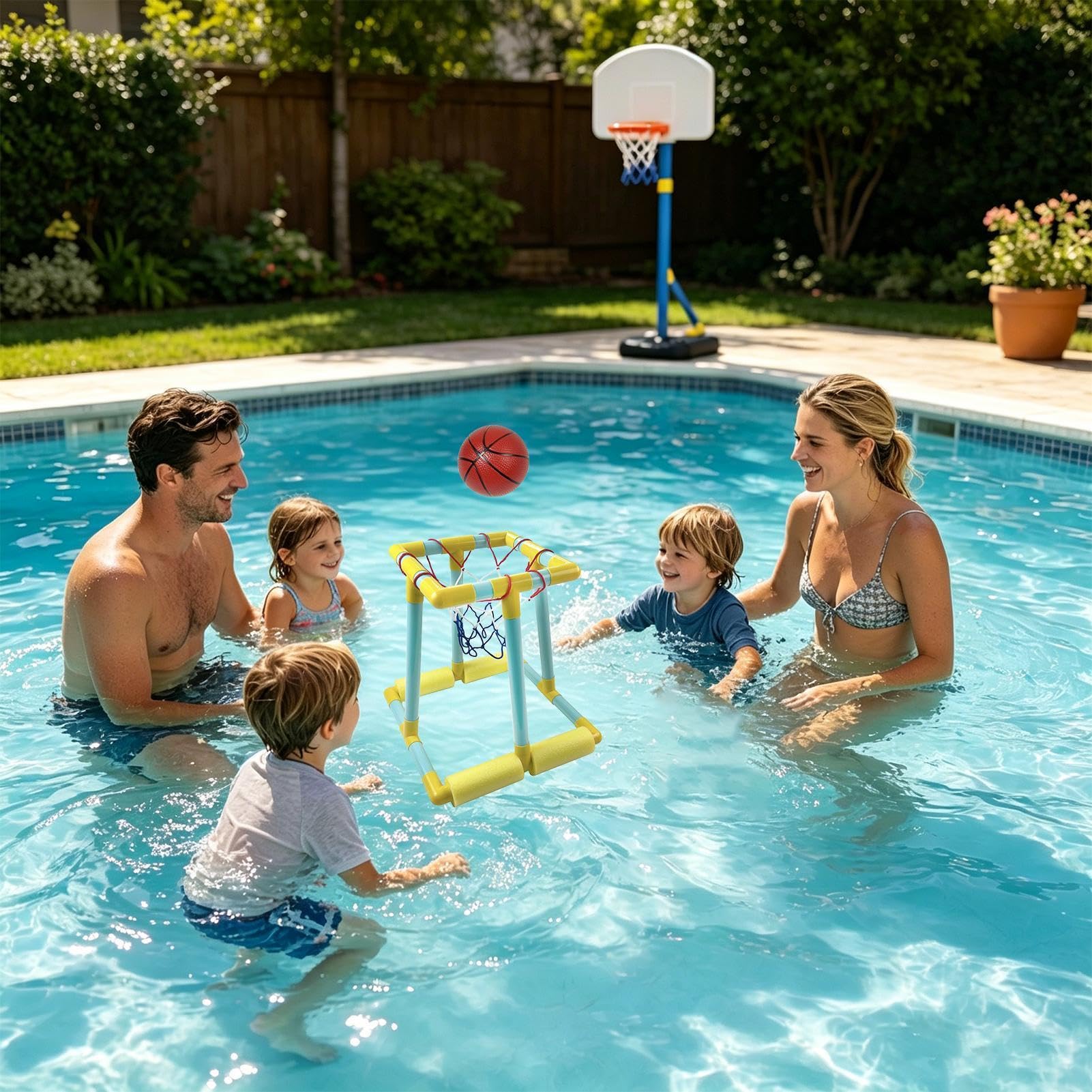 Pool-Basketballkorb, schwimmendes Pool-Spielzeug mit Basketball und Pumpe, Sommer-Freibad-Spiele für Kinder und Erwachsene, Familien-Party-Spiele, Spielzeug