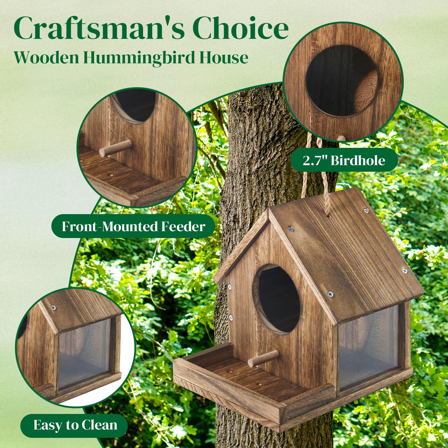DIY Holz Kolibri Haus Kit zum Aufhängen im Freien Ideales Bluebird Kolibri Haus für draußen mit transparentem Sichtfenster Eingebauter Vogelfutterspender Geschenk für Vogelliebhaber Tolle