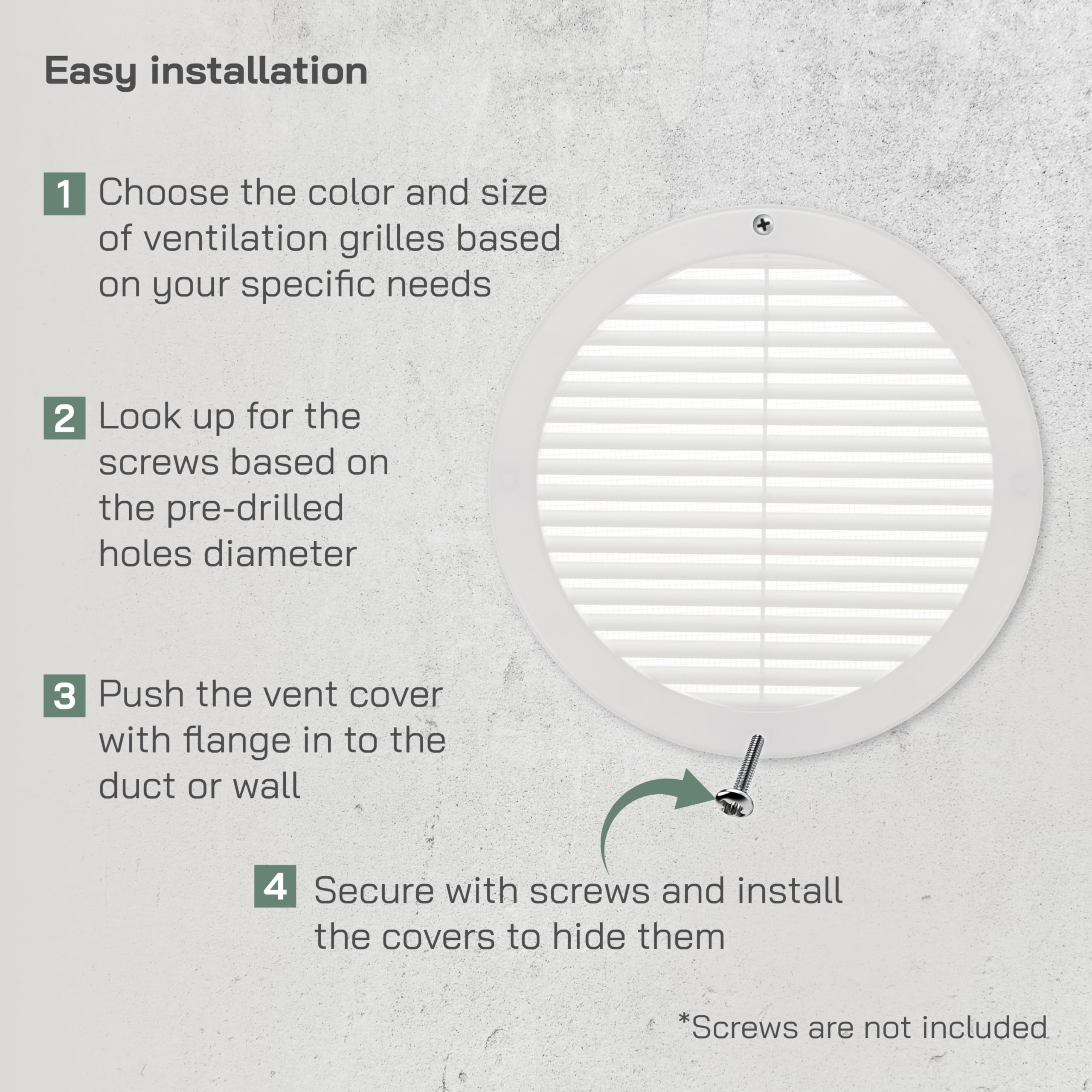 Vent Systems diameter 200 mm / 8'' Inch White Soffit Vent Cover with Mounting Neck, Round Air Vent Louver, Grille Cover - Image 4