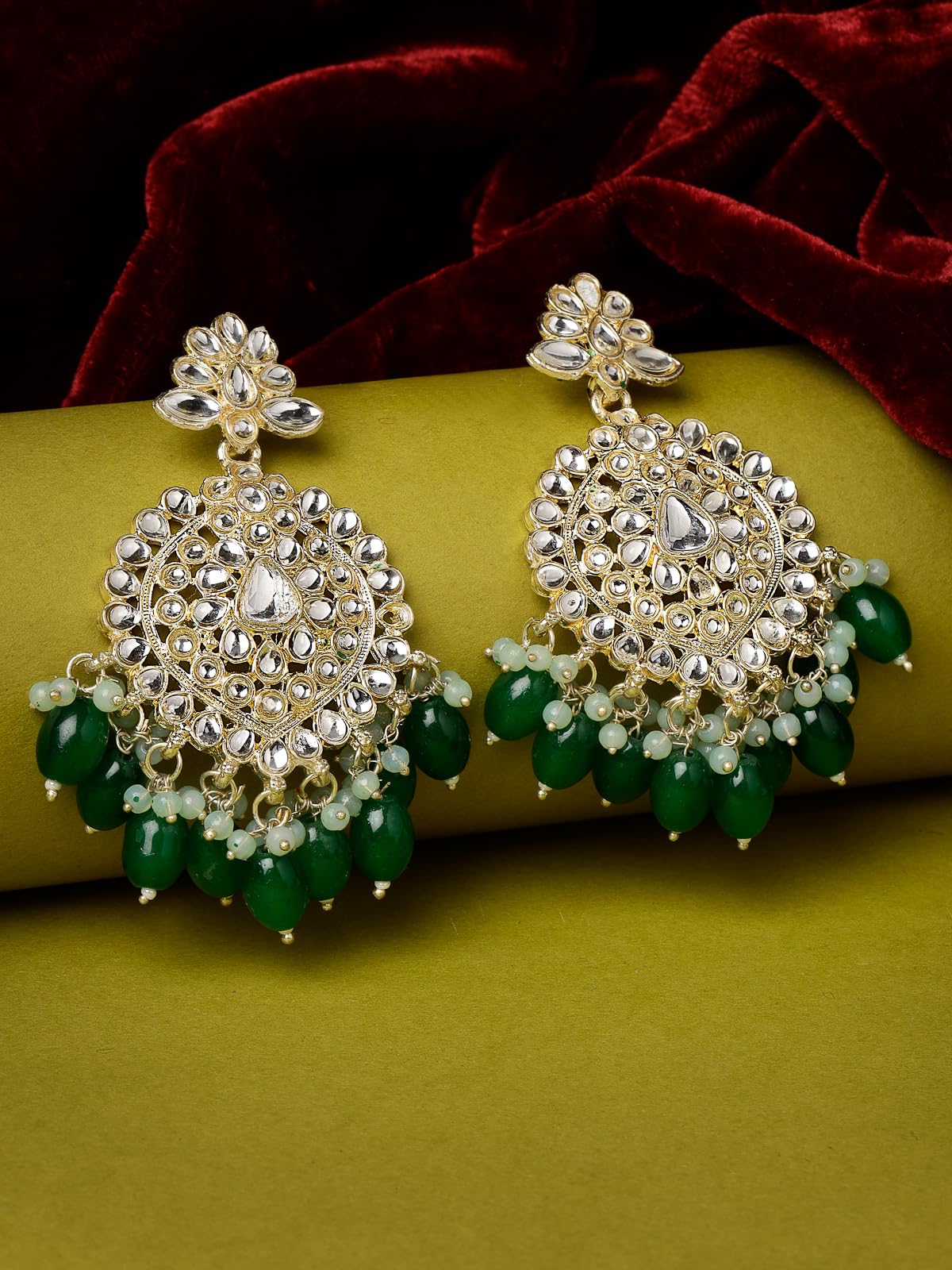 Elegant Beaded Kundan Drop Earrings (E105786)