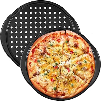 2Pcs Pizza Pans with Holes, 14in Round Pizza Tray for Oven, Non-stick Carbon Steel Pizza Baking Pan, Pizza Baking Sheet with Handles, Pizza Crisper for Home Restaurant Oven Microwave Cooking Baking