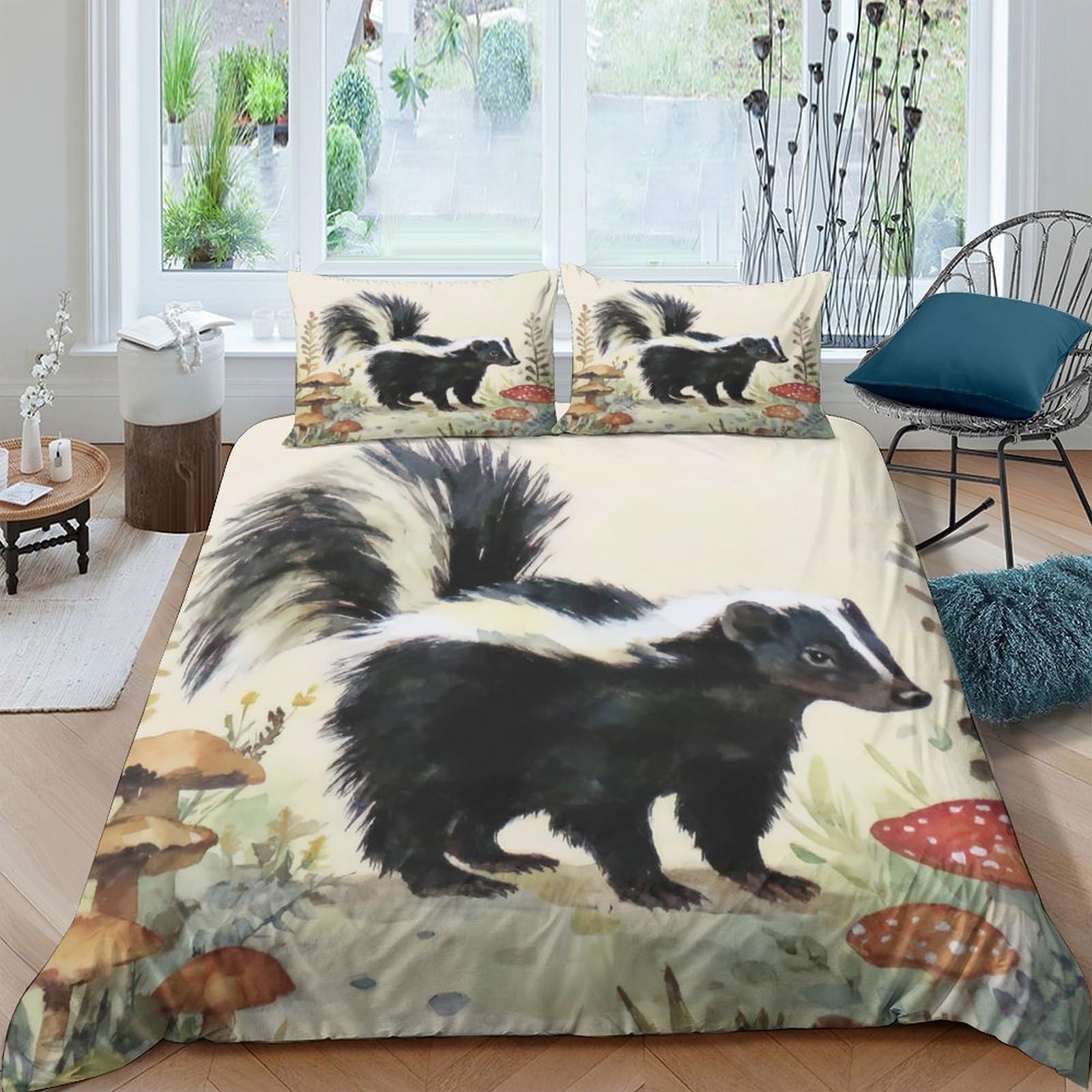 Ctjqhvkz Style-2 3D Printed Skunk Forest Fitted Sheet Microfiber Soft Animal Mushroom Mattress Cover For Bedroom Guest Room Decor Single（135X200cm）