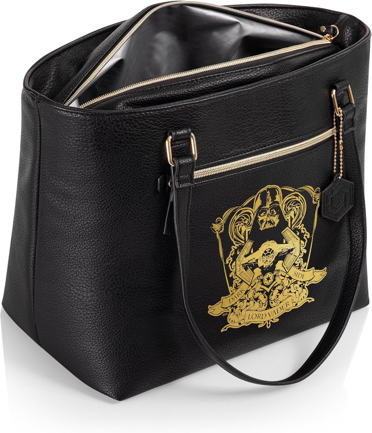 PICNIC TIME Star Wars Darth Vader Uptown Insulated Cooler Tote Bag, Stylish Lunch Bag Soft Cooler with Vegan Leather Finish and Gold Accents for Picnics Travel and Daily Use, (Black)