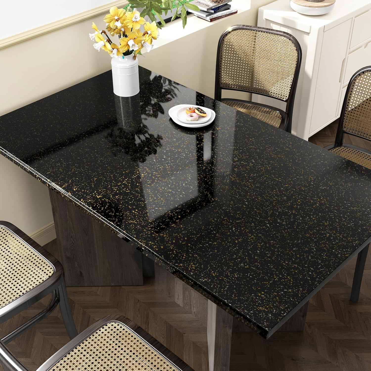 15.7" x 315" Black/Gold Granite Contact Paper for Countertops Waterproof Black Marble Peel and Stick Wallpaper Marble Contact Paper Granite Stone Look Removable Wallpaper for Bathroom Cabinets