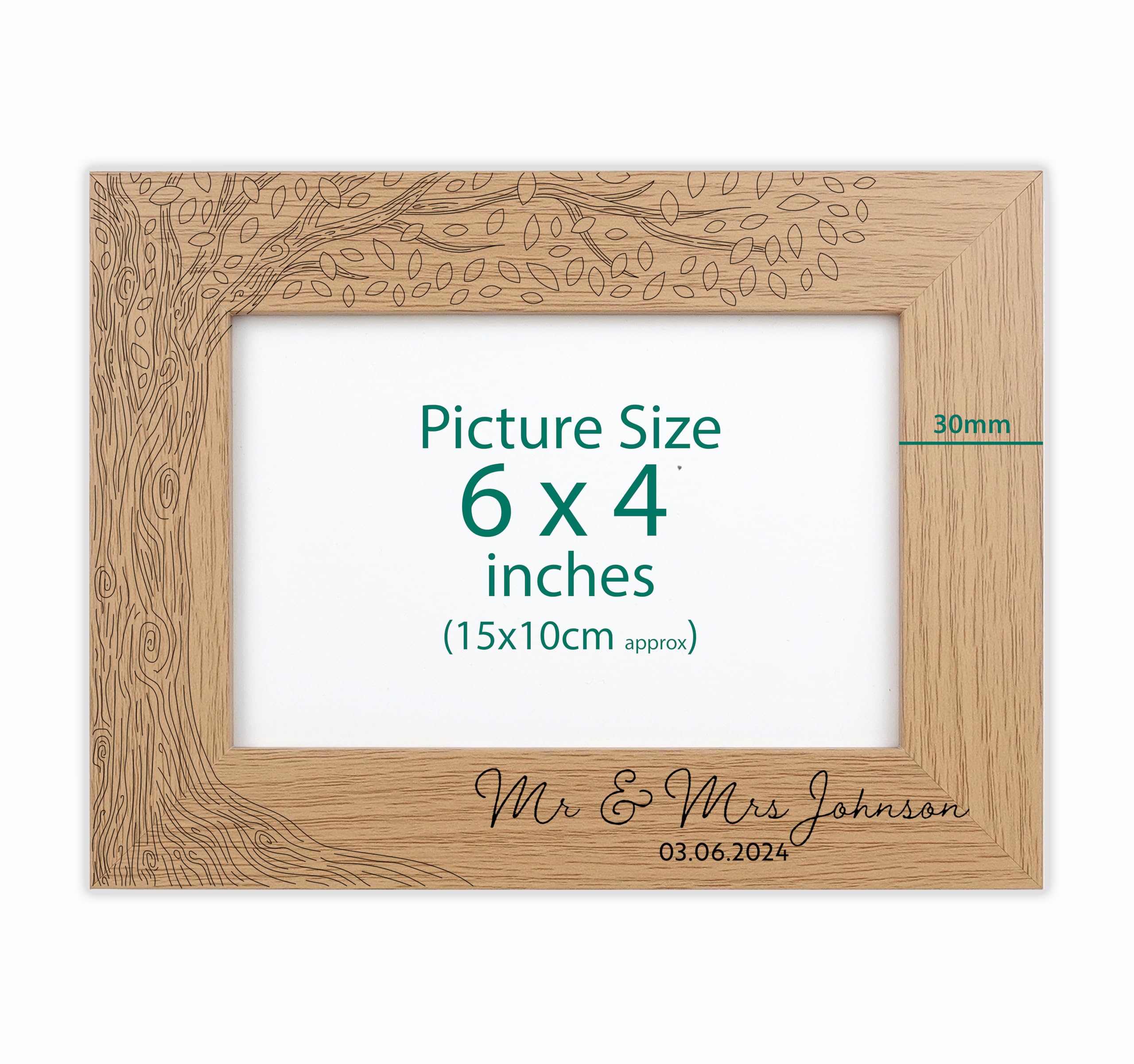 Personalised Engraved frame (Tree, Oak Effect, 6x4 Inches (Landscape))