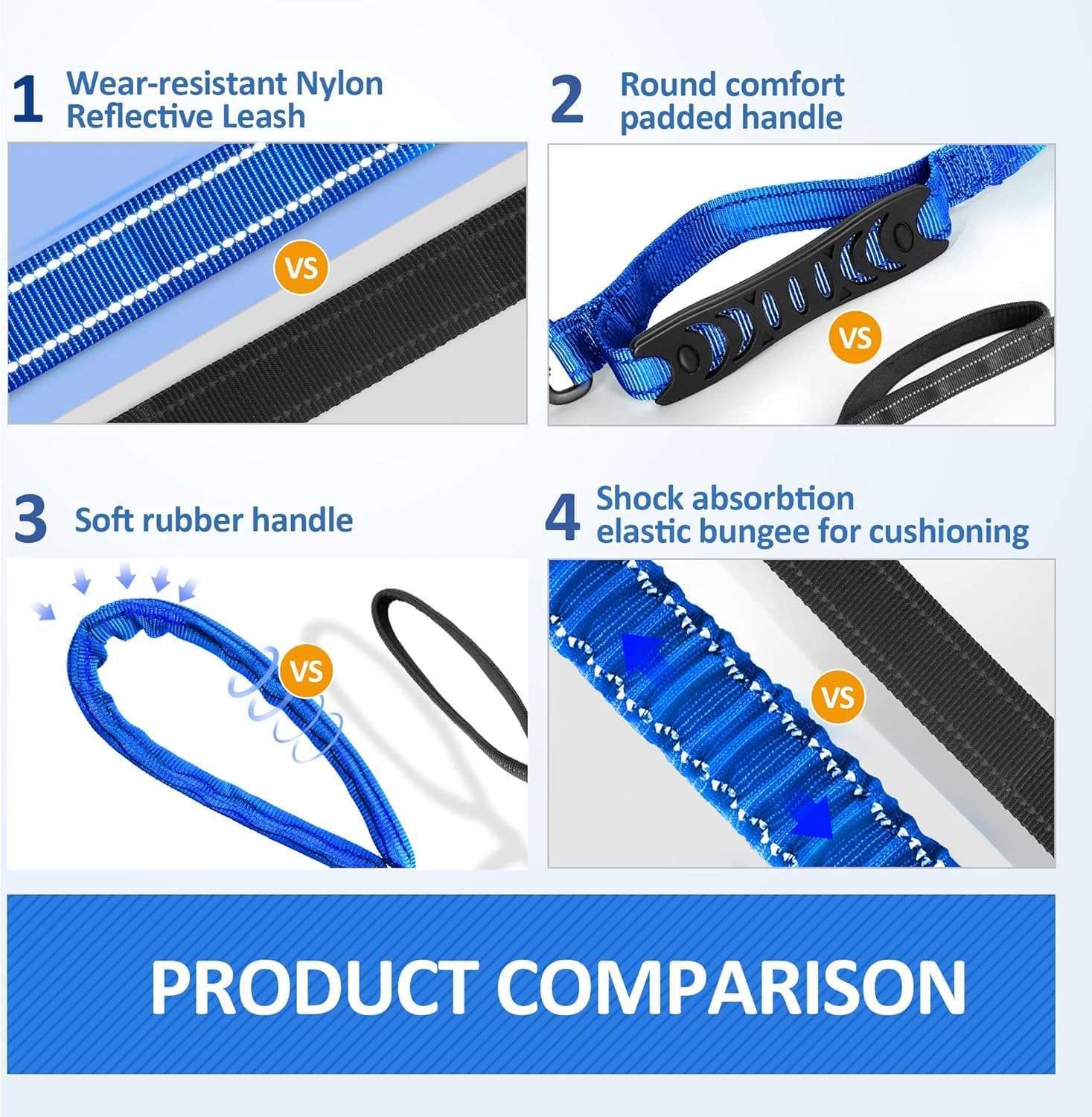 Iokheira - Guinzaglio per cani, resistente, ammortizzante, con due manici imbottiti e fibbia per cintura di sicurezza auto, guinzaglio regolabile per cani di taglia piccola, media e grande (blu)