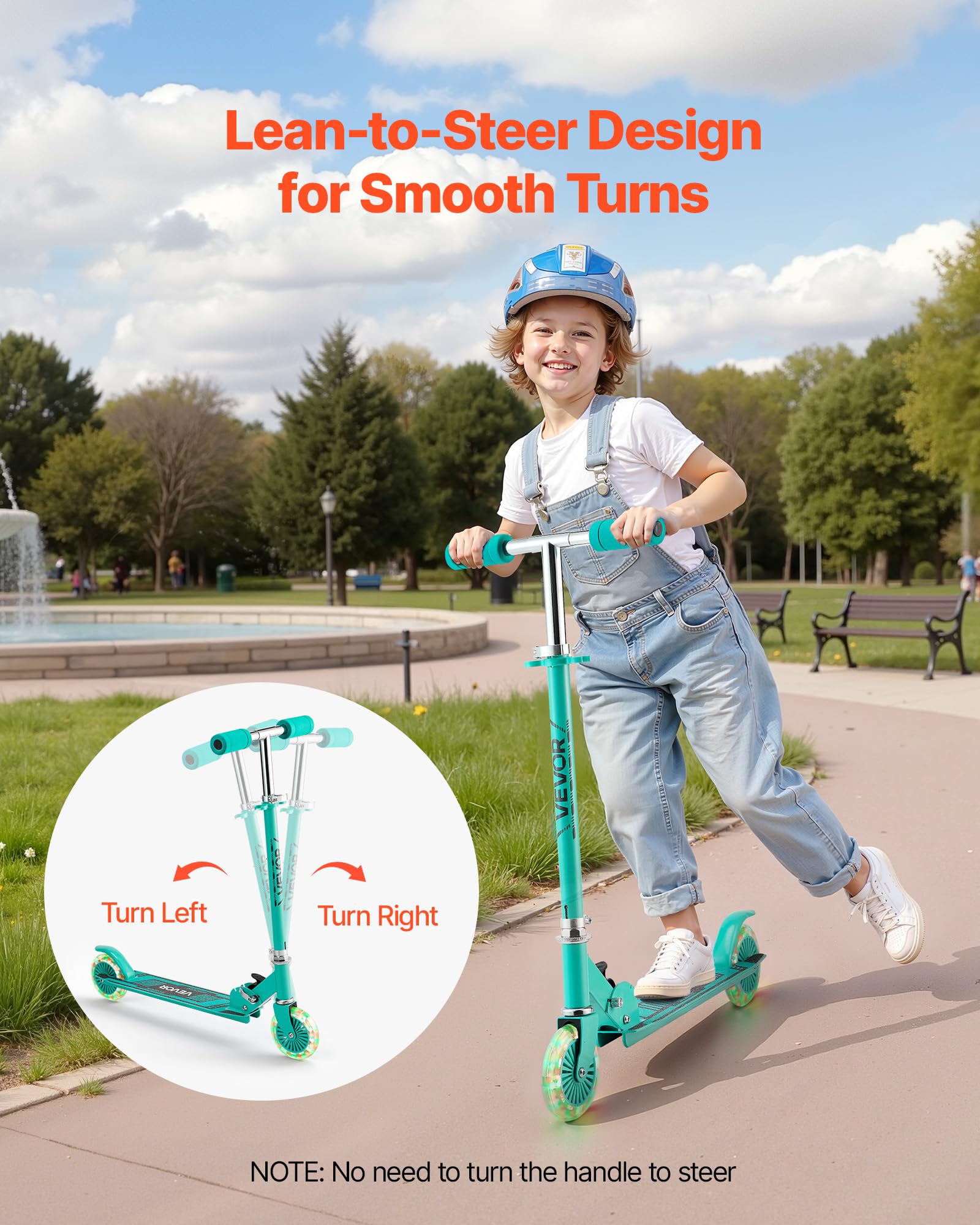 VEVOR Monopattini a Spinta per Bambini, Monopattino Mobilità Urbana a 2 Ruote Luminose, Manubrio Regolabile in Altezza, Pedana Antiscivolo, Telaio Pieghevole e Leggero Fino a ca. 50 kg, Colore Verde