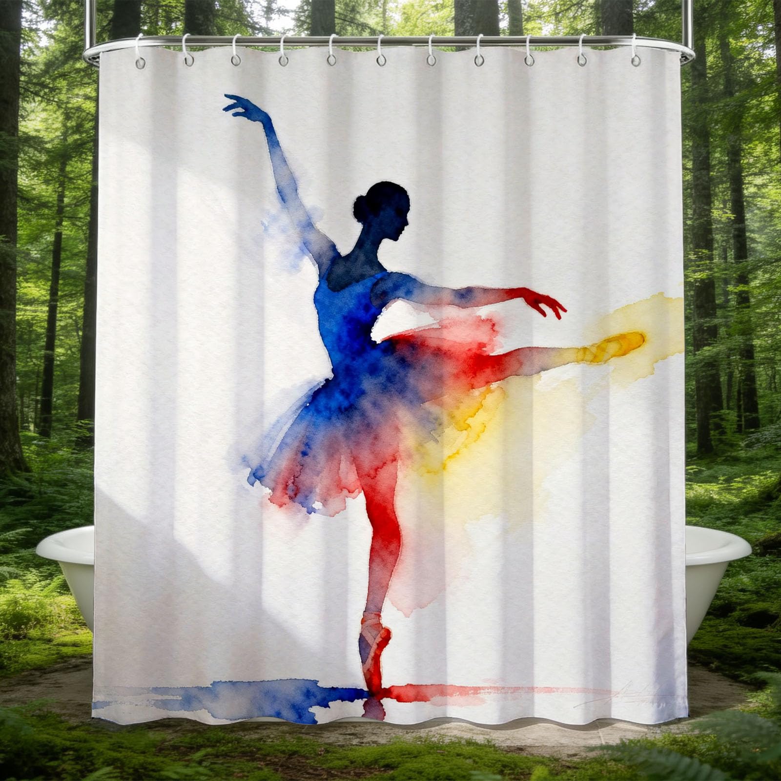 Hongduo 3D Ballet Dancer Shower Curtain for Stalls Bathtubs Dancing Bathroom Decor Shower Curtain Set Polyester Fabric Waterproof 180x200cm/71X79 Inch with Hooks
