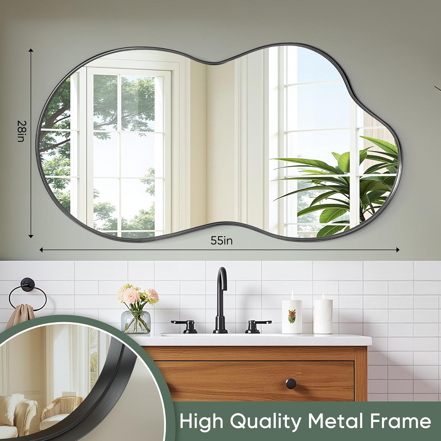 Suidia Irregular Wall Mirror, 55"x28" Bathroom Mirror Asymmetrical Mirrors Artistic Mirrors Decorative for Living Room Bedroom Bathroom Hallway Entryway, Black, Cloud Style