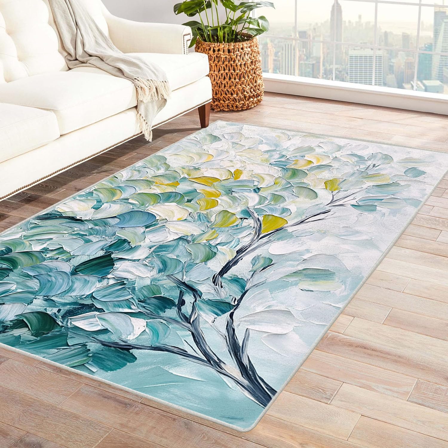Tapis de couloir imprimé arbre abstrait blanc : fini les sols froids dans la chambre