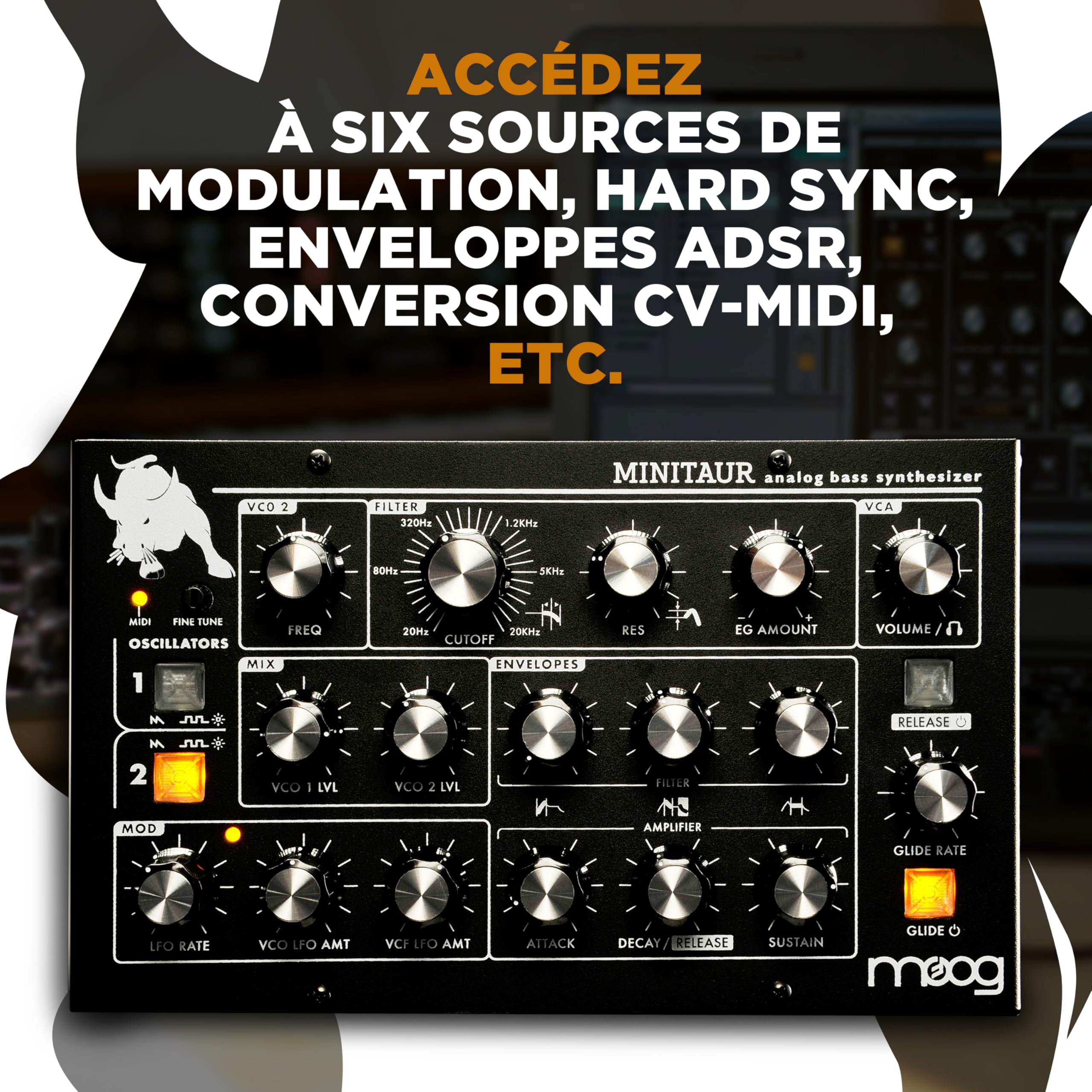 MOOG Minitaur Module Synthétiseur de Basses Analogique avec Amplificateur pour Casque, 128 Préréglages et Éditeur Logiciel