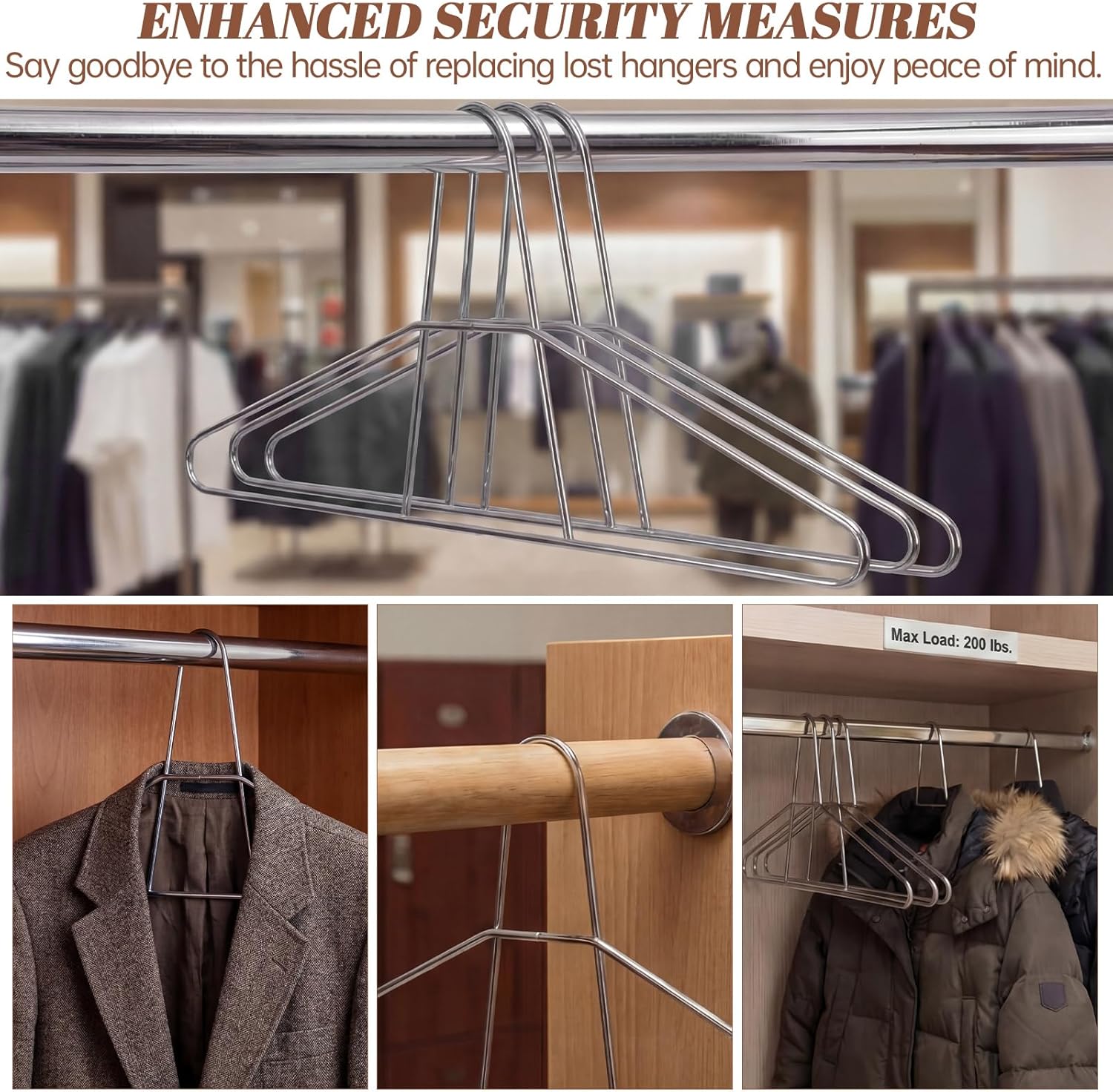 Leinuosen 12 Pack 17 Inch Heavy Duty Metal Anti-theft Hanger Stainless Steel Wire Security Clothes Hangers for Suits, Coats, Jackets, Anti-theft Security Chrome Hangers for Hotel, Gyms, Retail and RVs