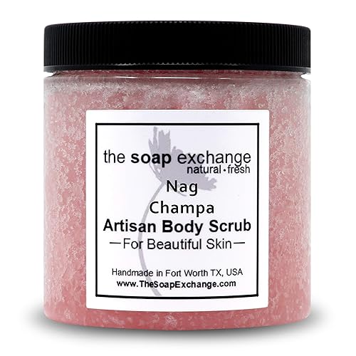 The Soap Exchange Exfoliante corporal de sal marina - Aroma Nag Champa - Hecho a mano 16 fl oz  16.2 fl oz Cuidado natural de la piel artesanal,
