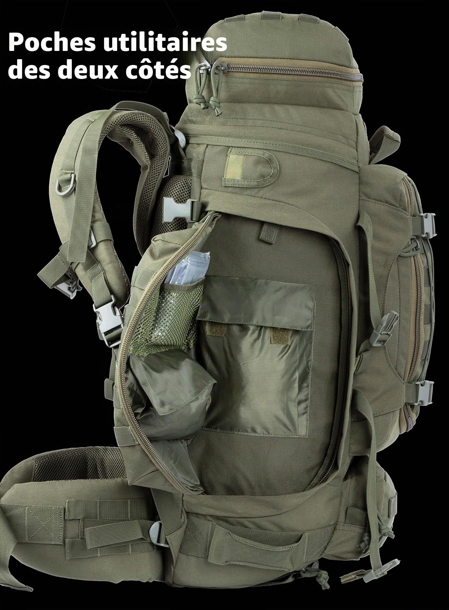 Grand Sac à Dos Tactique Militaire avec Cadre Interne d'hydratation et Molle Compatible pour Le Camping, la Chasse, la randonnée et L'Aventure Sauvage 80 l