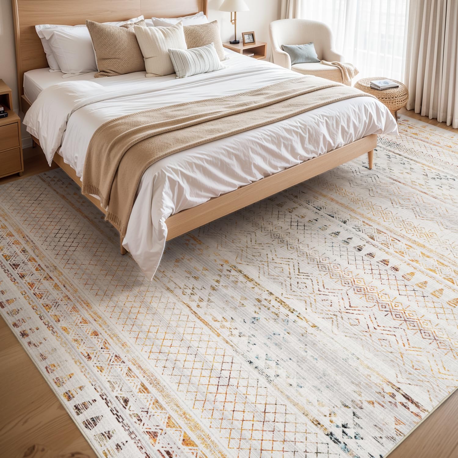 10x12 Area Rugs for Living Room Rugs, Washable Rug Neutral Carpet Soft Boho Rug for Bedroom, Large Area Rug for Play Room Dining Room Rug Indoor