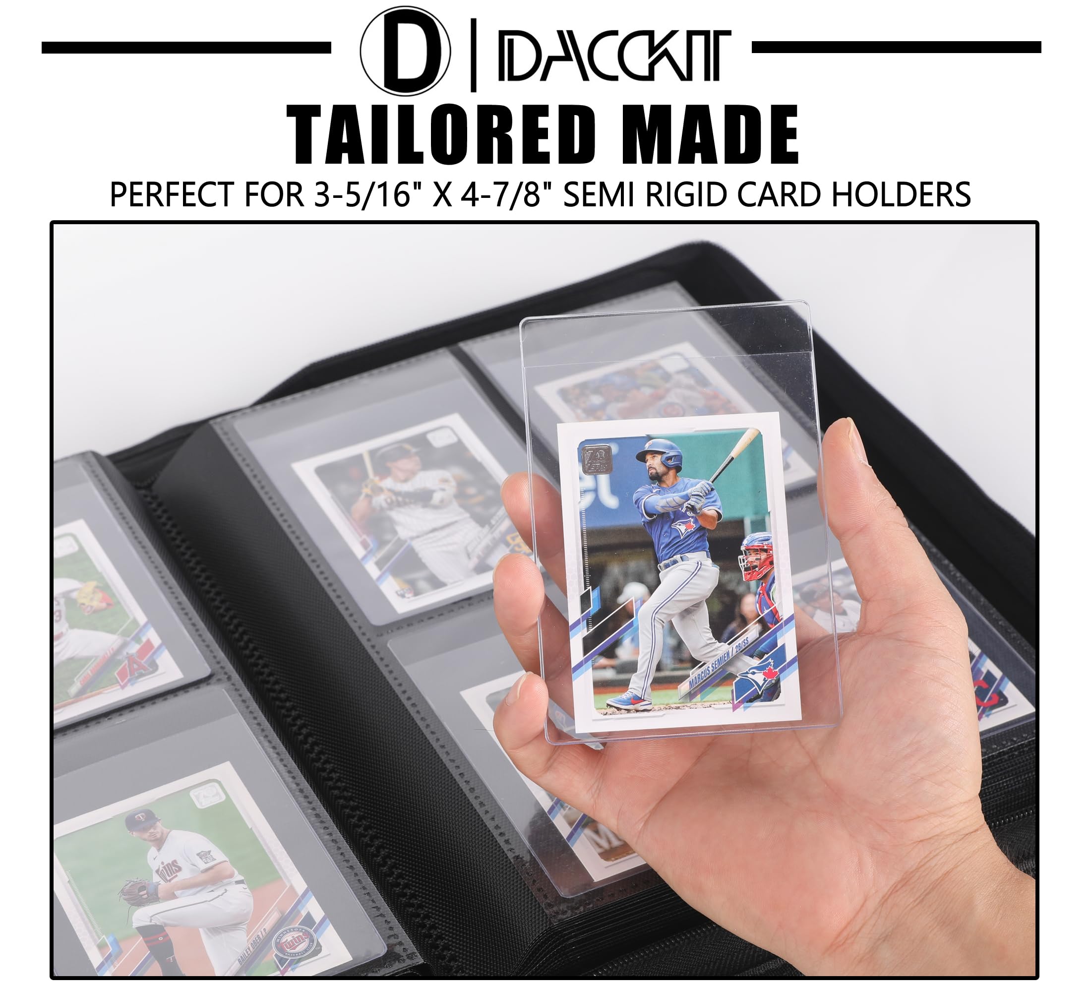 D DACCKIT Raccoglitore semi rigido per carte – Adatto a 240 carte, raccoglitore premium senza anelli a 4 tasche compatibile per carte sportive e collezionabili