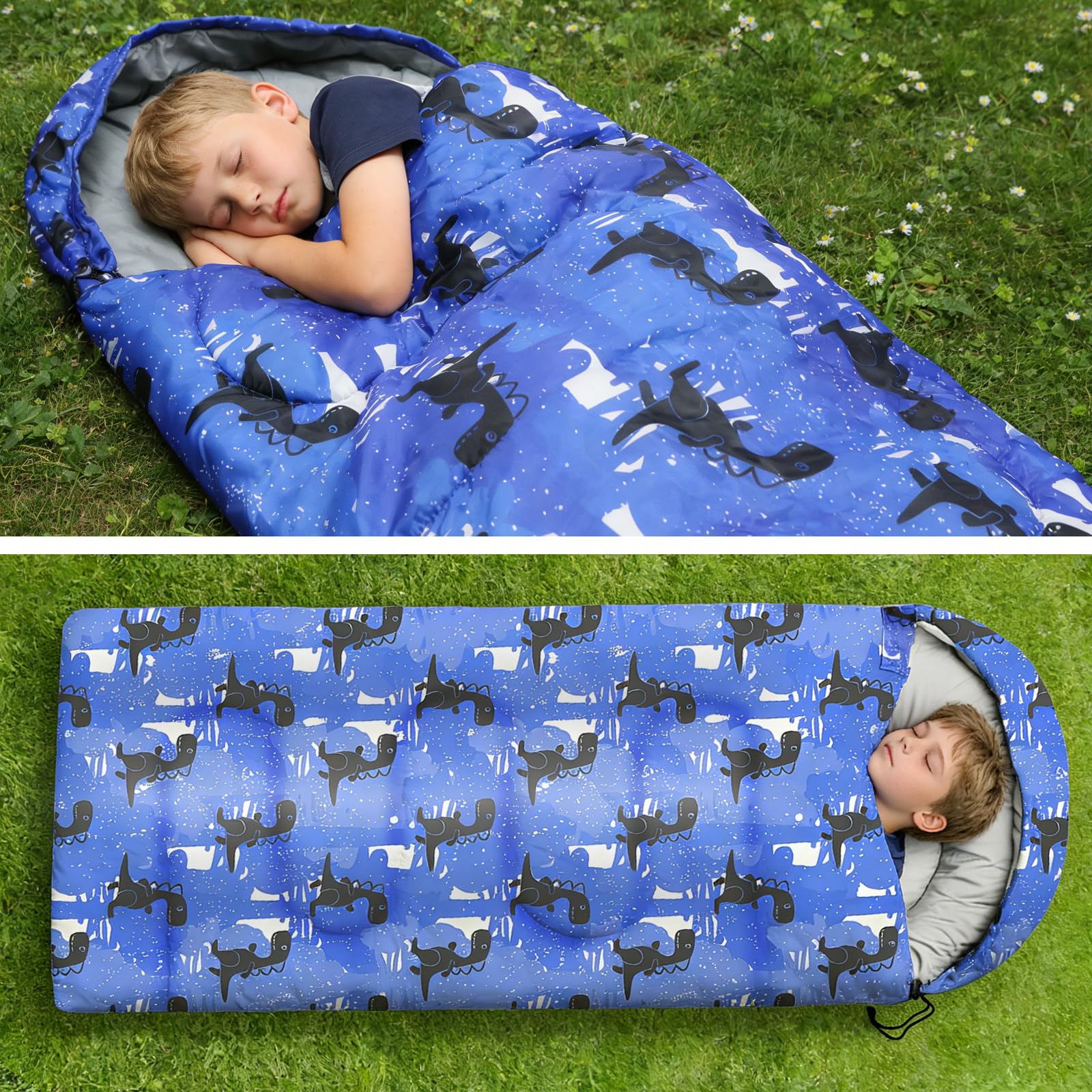 Sacos de dormir para niños, sacos de dormir de camping con bolsa de transporte, saco de dormir compacto para senderismo, mochileros, 3 estaciones, clima cálido y fresco, ligero, impermeable, viajes al