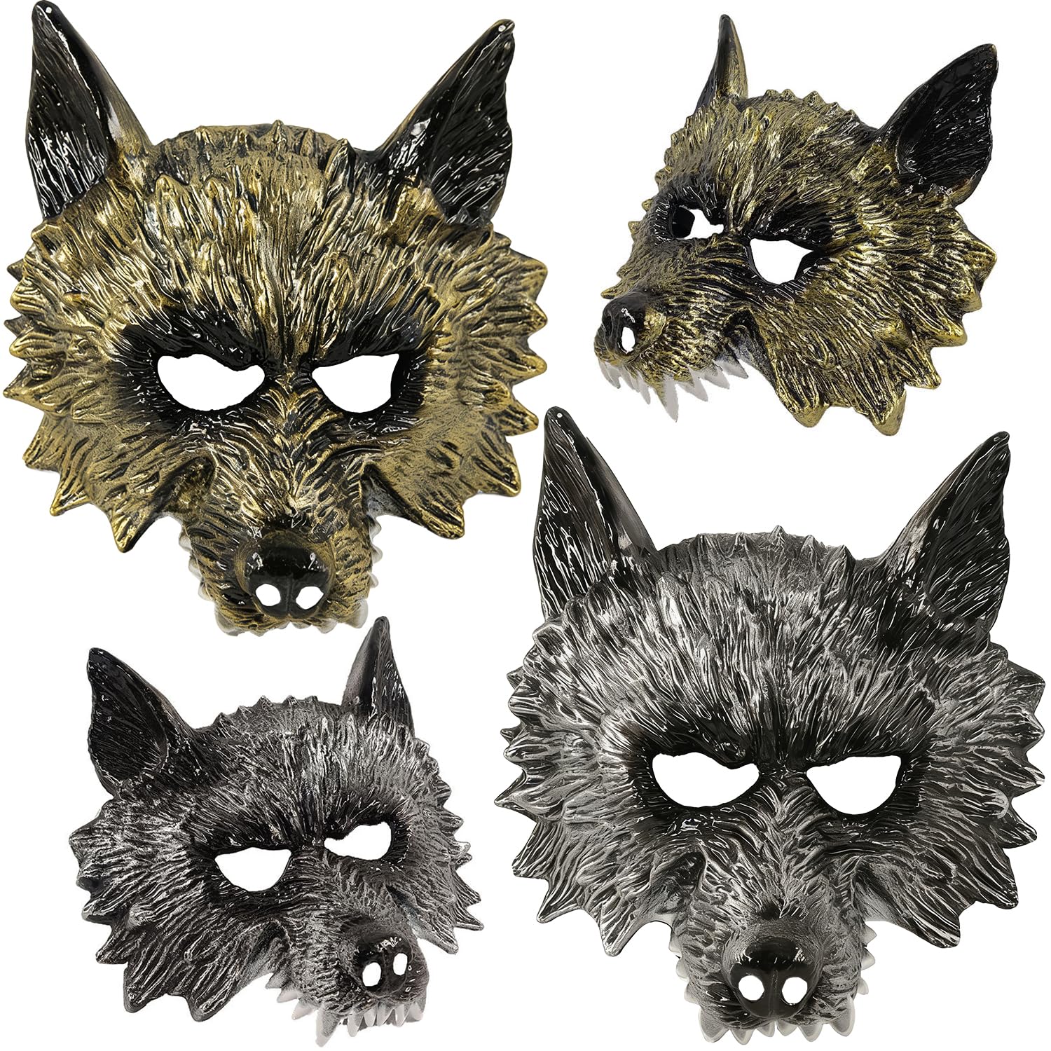 HATFRYF Wolf Masquerade Mask, Silver Gold Wolf Head Mask, Vintage Funny Animal Wolves Head Masks