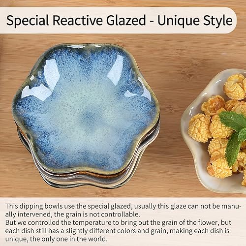 Miniatura 3 de Juego de 6 cuencos de cerámica para condimentos pequeños esmaltados con flores para sushi y salsa de soja