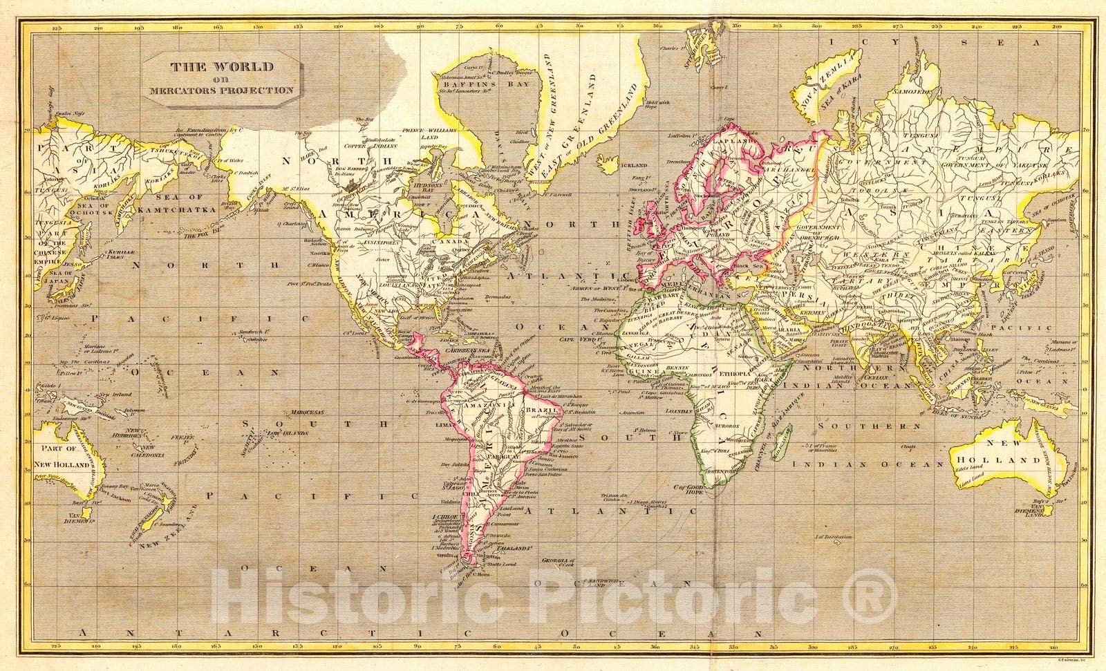 Amazon.com: Historic Map - 1805 The World on Mercators Projection