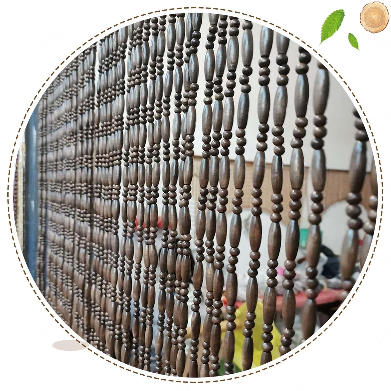 Rideaux en perles de bois vintage pour séparation de porte et décoration