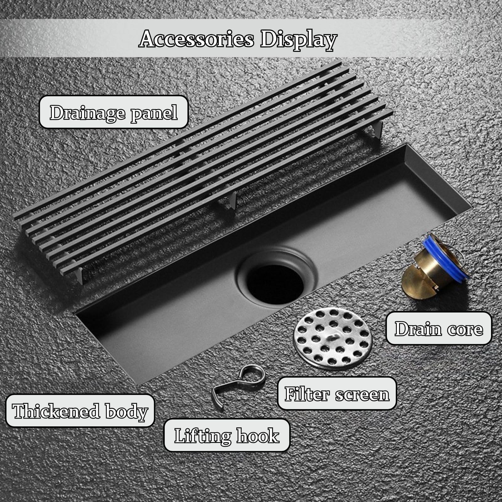 8cm de Ancho Desagüe de Piso Extraíble Desagüe de Suelo Rectangular de Acero Inoxidable 304 Diseño Hueco para Baño Cocina Balcón Ducha Antibloqueo Filtro Gris(8 * 100cm)