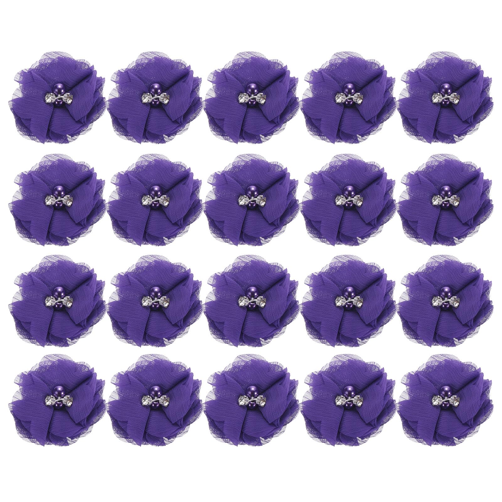 sourcing map Artificial Rhinestone Chiffon Flower Heads, Purple Faux Flowers 2 Inch for DIY Craft Wedding and Party Decoration Pack of 20 — image 1