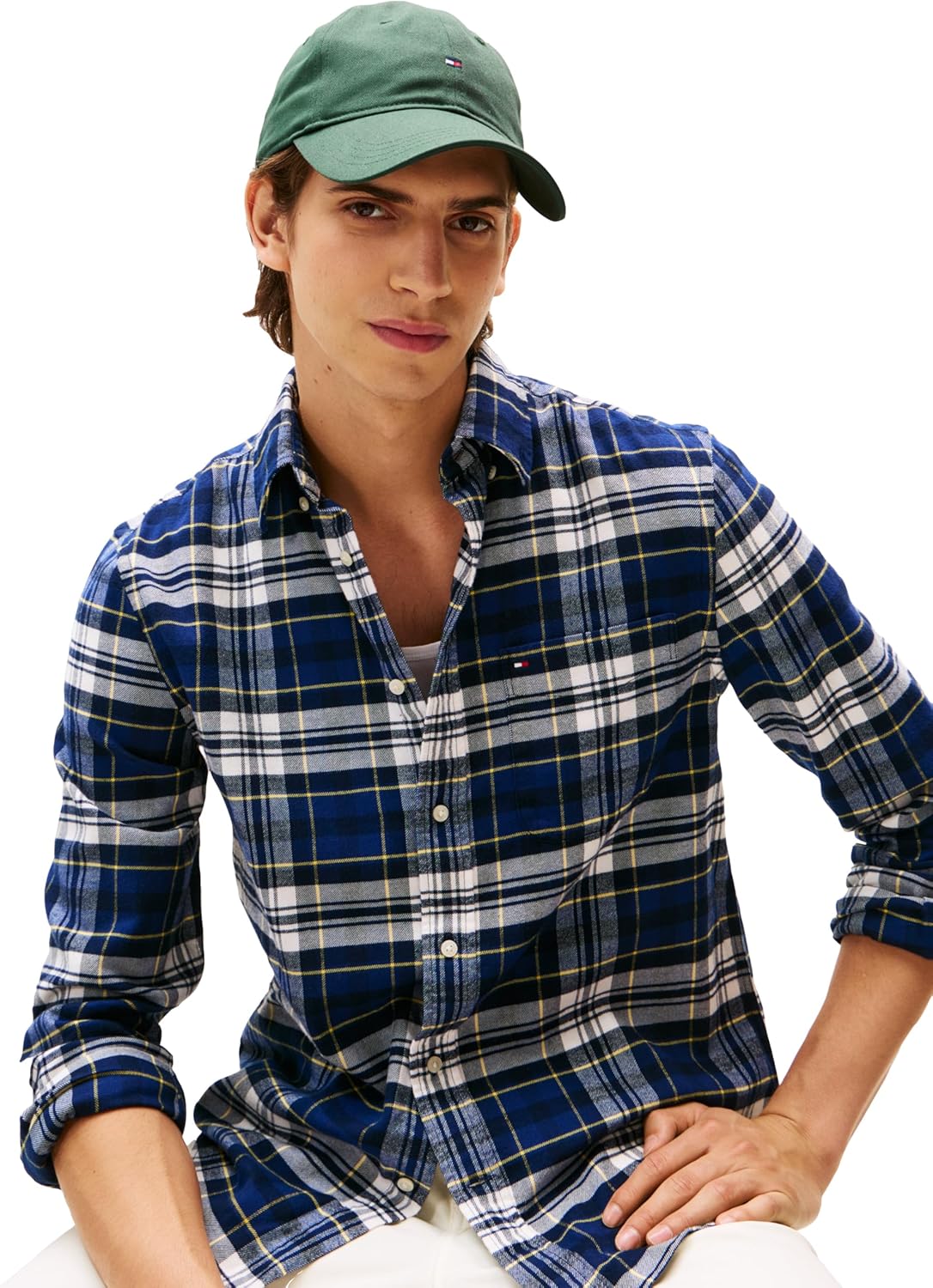 Tommy Hilfiger Mens Long Sleeve Tartan Shirts in Regular Fit, Men's Button Down Shirt - Image 2