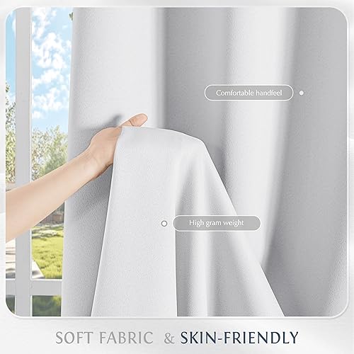Miniatura 7 de Beauoop Cortinas blancas 100% opacas de 84 pulgadas de largo, 2 paneles para dormitorio, sala de estar, oscurecimiento de la habitación, aislamiento