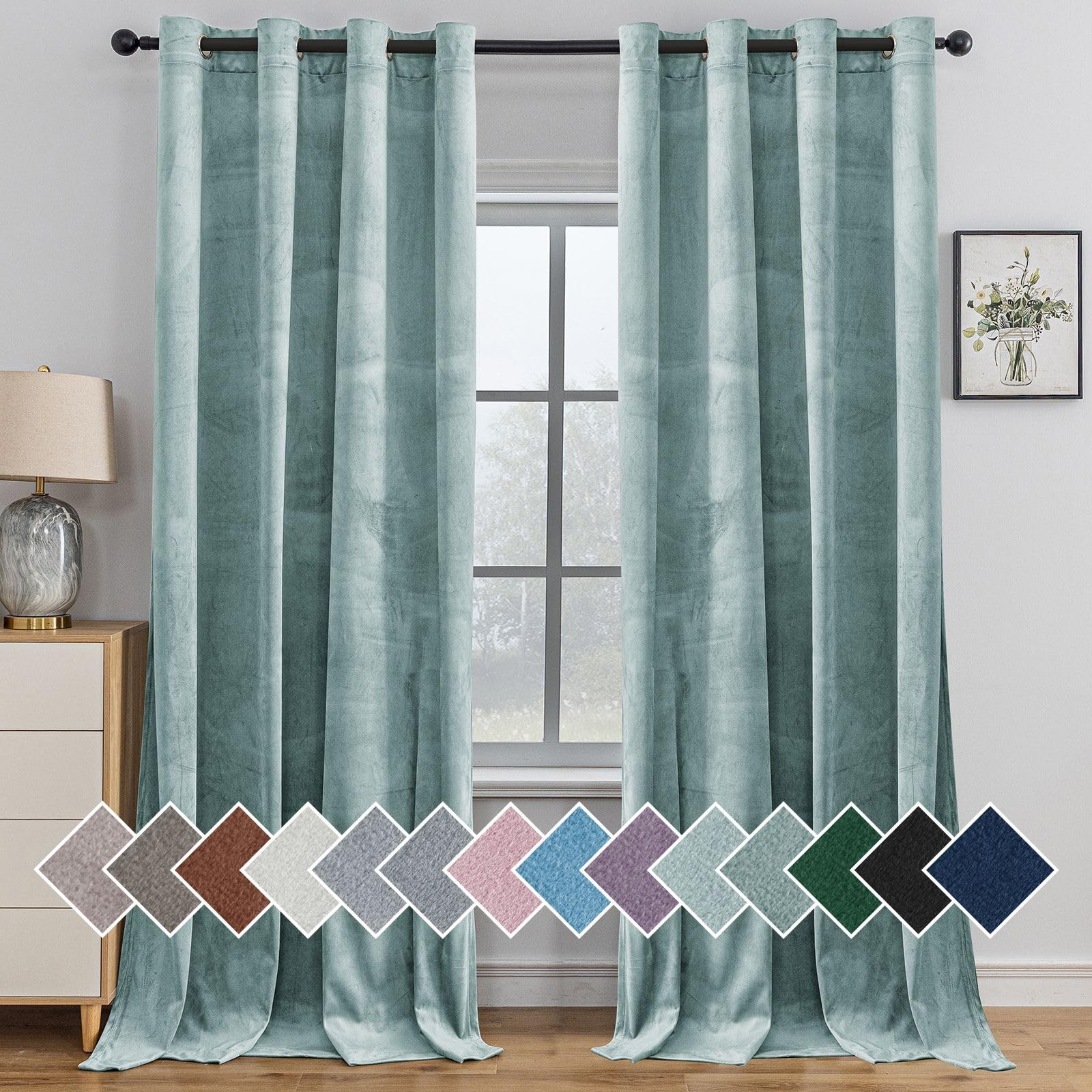 Ystyle Velvet Curtains Lace And Ready Set of 2 140 x 260 cm
