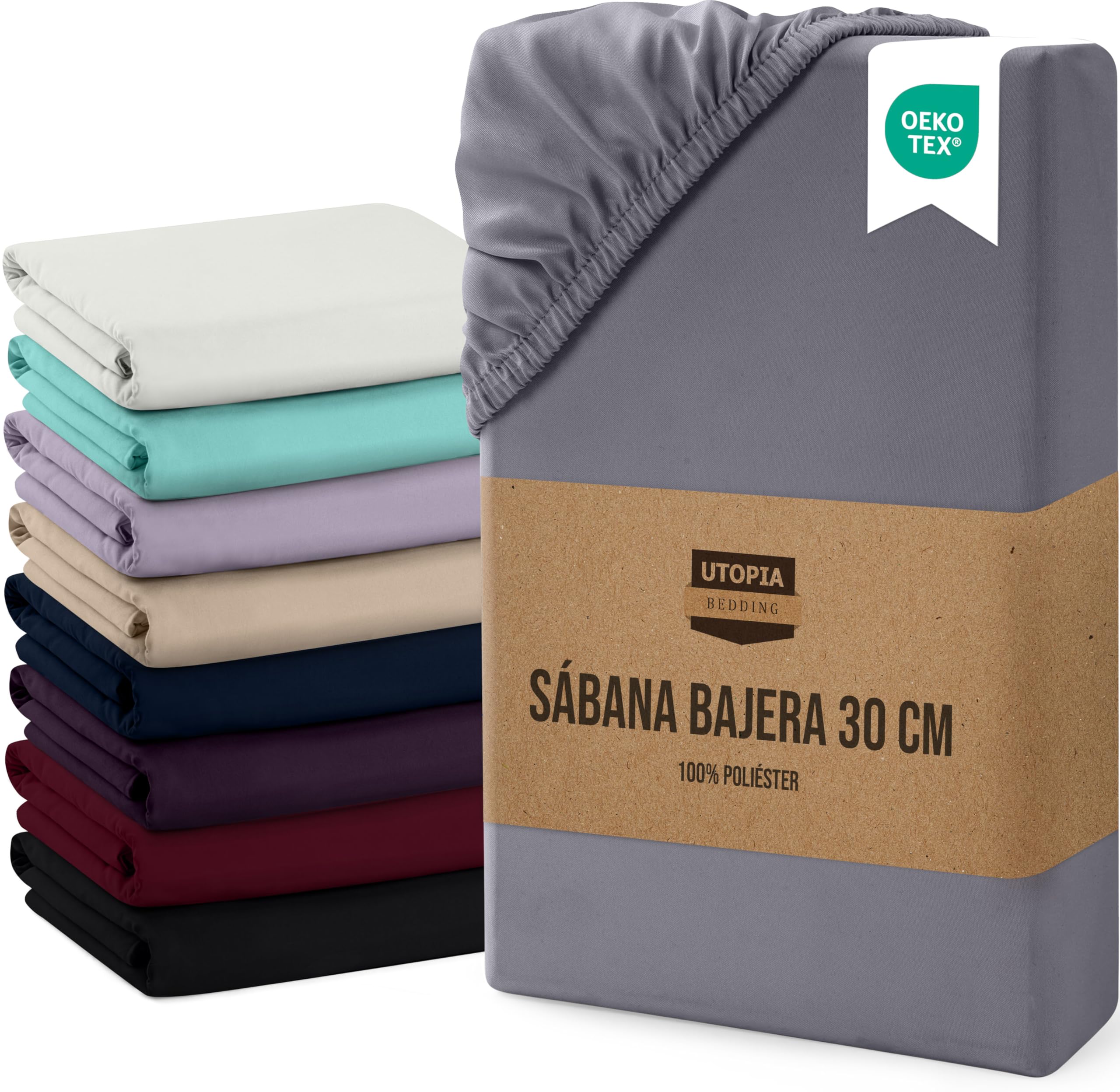 Utopia Bedding Sabana Bajera 160x200x30 cm - Gris - Bolsillo Profundo - Microfibra de Poliéster Cepillado (Cama 160)