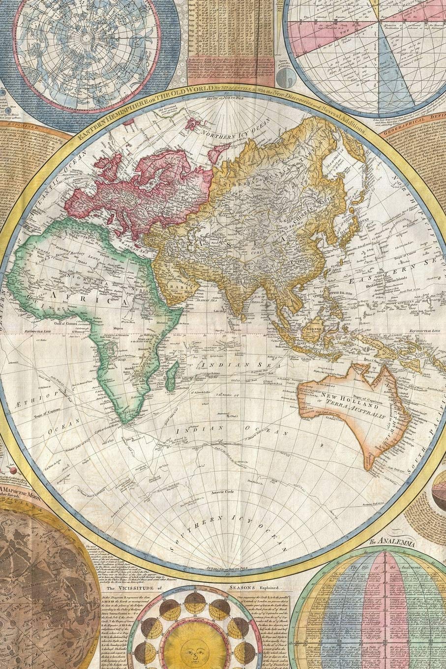 World Map Travel Countries Geography Historic Vintage Art: Lined Journal Notebook